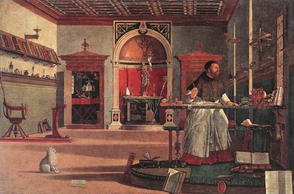 Vittore Carpaccio -- Sant'Agostino nello Studio (1502). Venezia, Scuola di San Giorgio degli Schiavoni