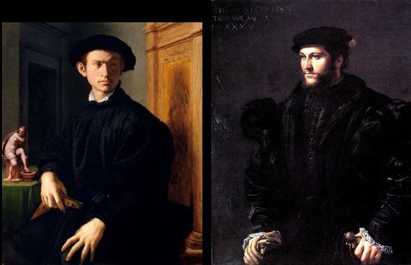 Agnolo di Cosimo di Mariano, dit Bronzino (1503-1572). Ritratto di giovane con liuto (1530-1532) / Girolamo Sellari, dit Girolamo da Carpi (1501-1556). Ritratto di gentiluomo in nero 