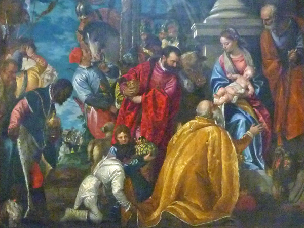 Paolo Veronese (1528-1588). L'adorazione dei magi (vers 1578), détail. Vicenza, église de Santa Corona