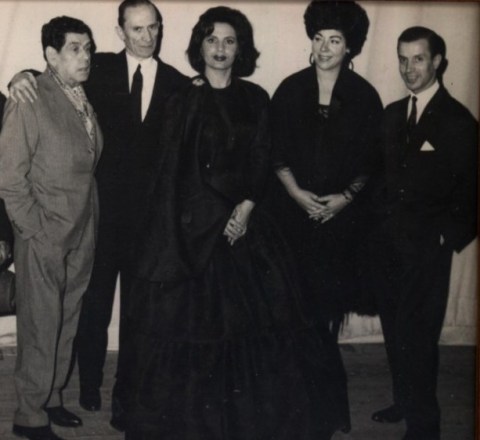 Alfredo Marceneiro, Filipe Pinto, Amália Rodrigues, Lucília do Carmo et Fernando Farinha au théâtre Tivoli (Lisbonne) en 1962