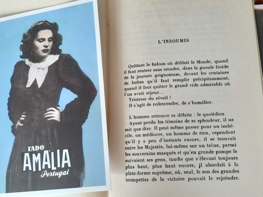 Le livre : Henri Michaux, Plume ; précédé de Lointain intérieur, nouvelle éd. revue et corrigée, Gallimard, impr. 1972, avec un marque-page représentant Amália Rodrigues.