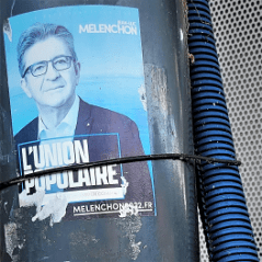 Affichette de la campagne pour l'élection présidentielle française de 2022. Toulouse, île du Ramier, 29 octobre 2022.