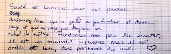 Basilique Notre-Dame la Daurade (Toulouse, Occitanie, France). Extrait du cahier mis à la disposition des visiteurs. 14 février 2024.
